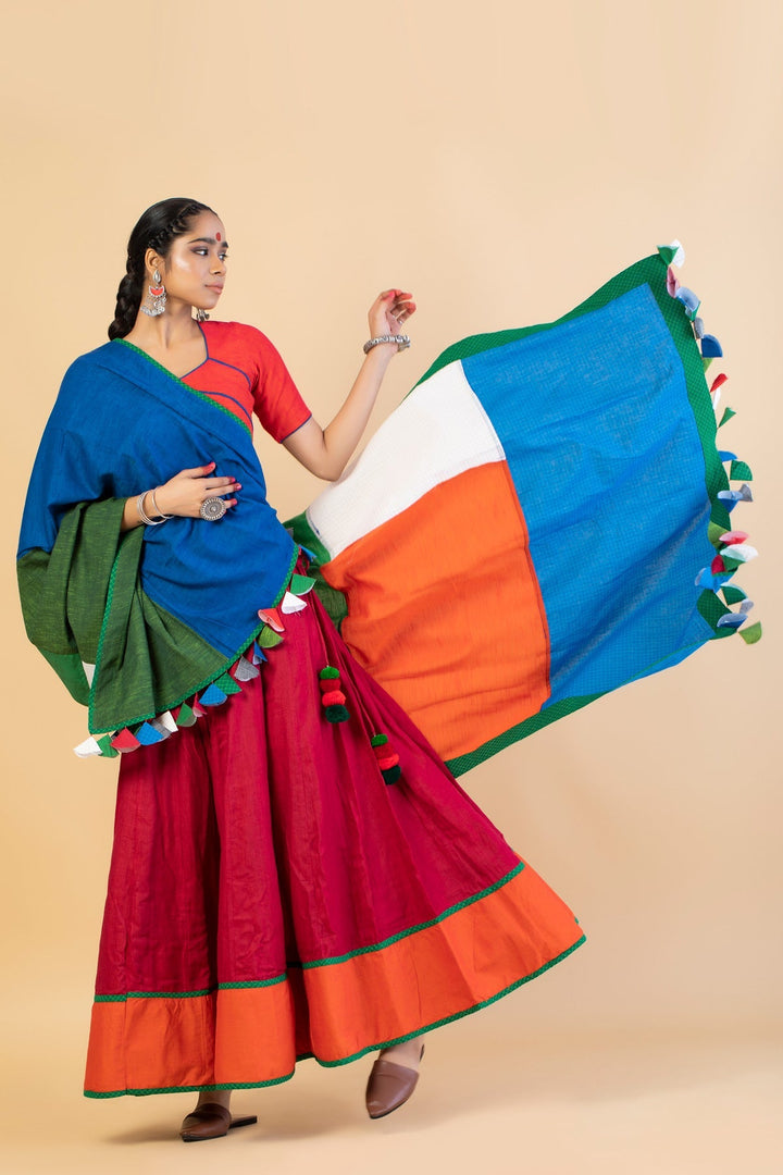 Multi-color Patch-work Woman’s Tassel Dupatta-  | SHOBITAM