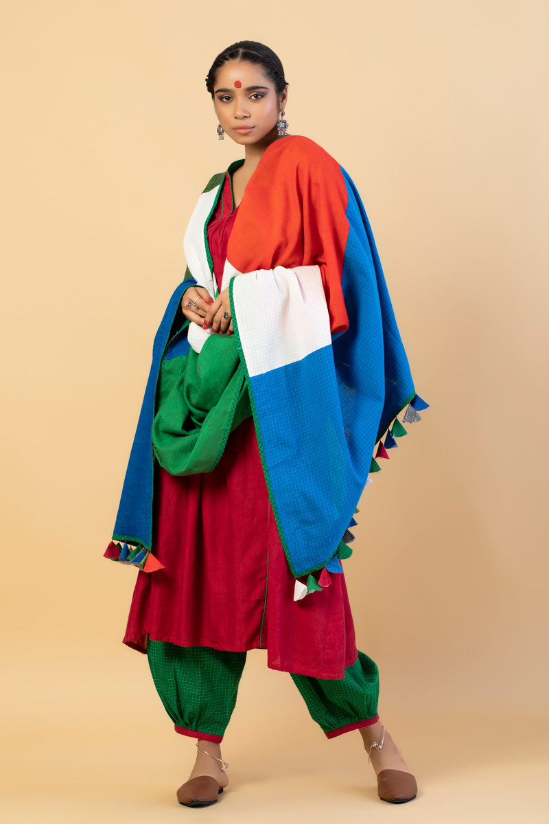 Multi-color Patch-work Woman’s Tassel Dupatta-  | SHOBITAM