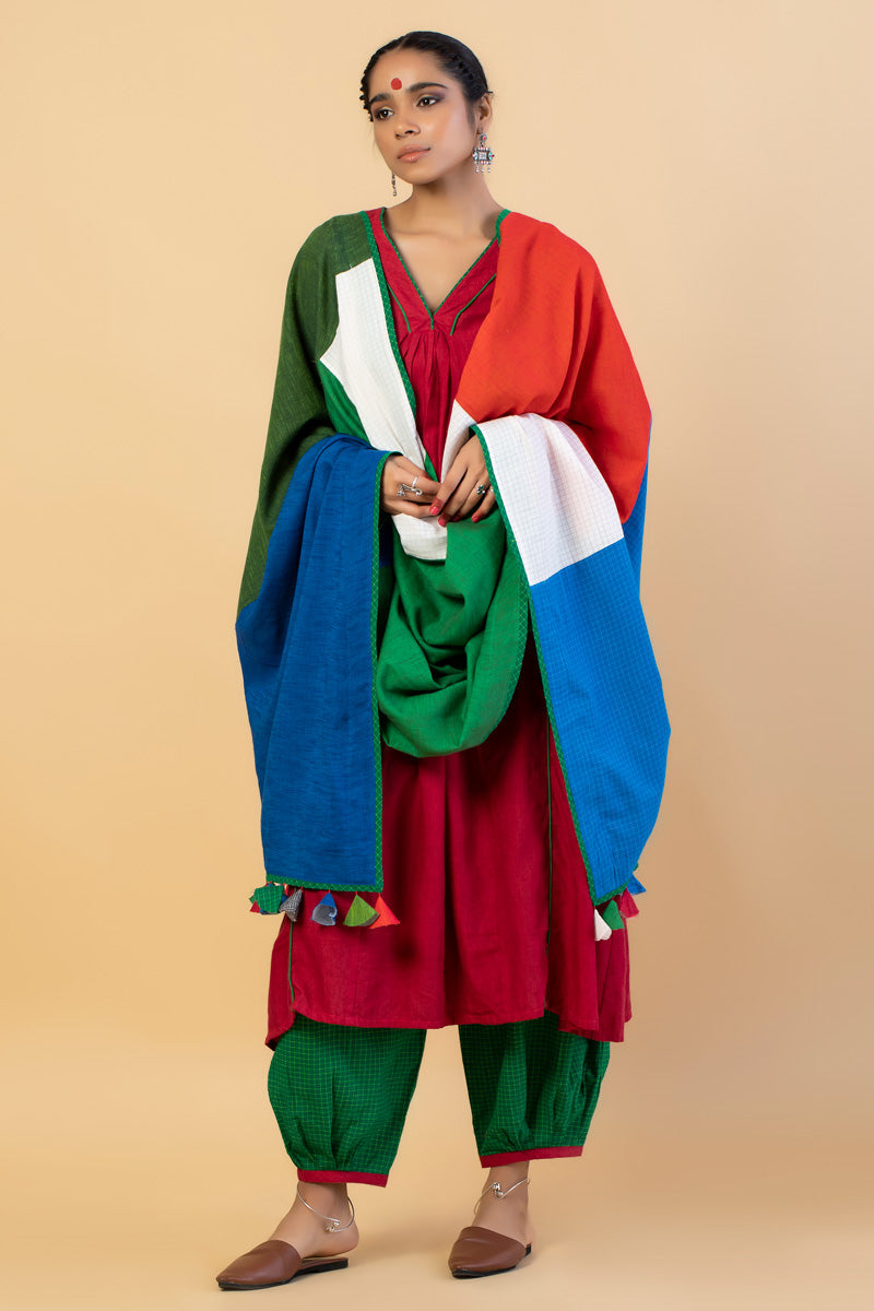 Multi-color Patch-work Woman’s Tassel Dupatta-  | SHOBITAM