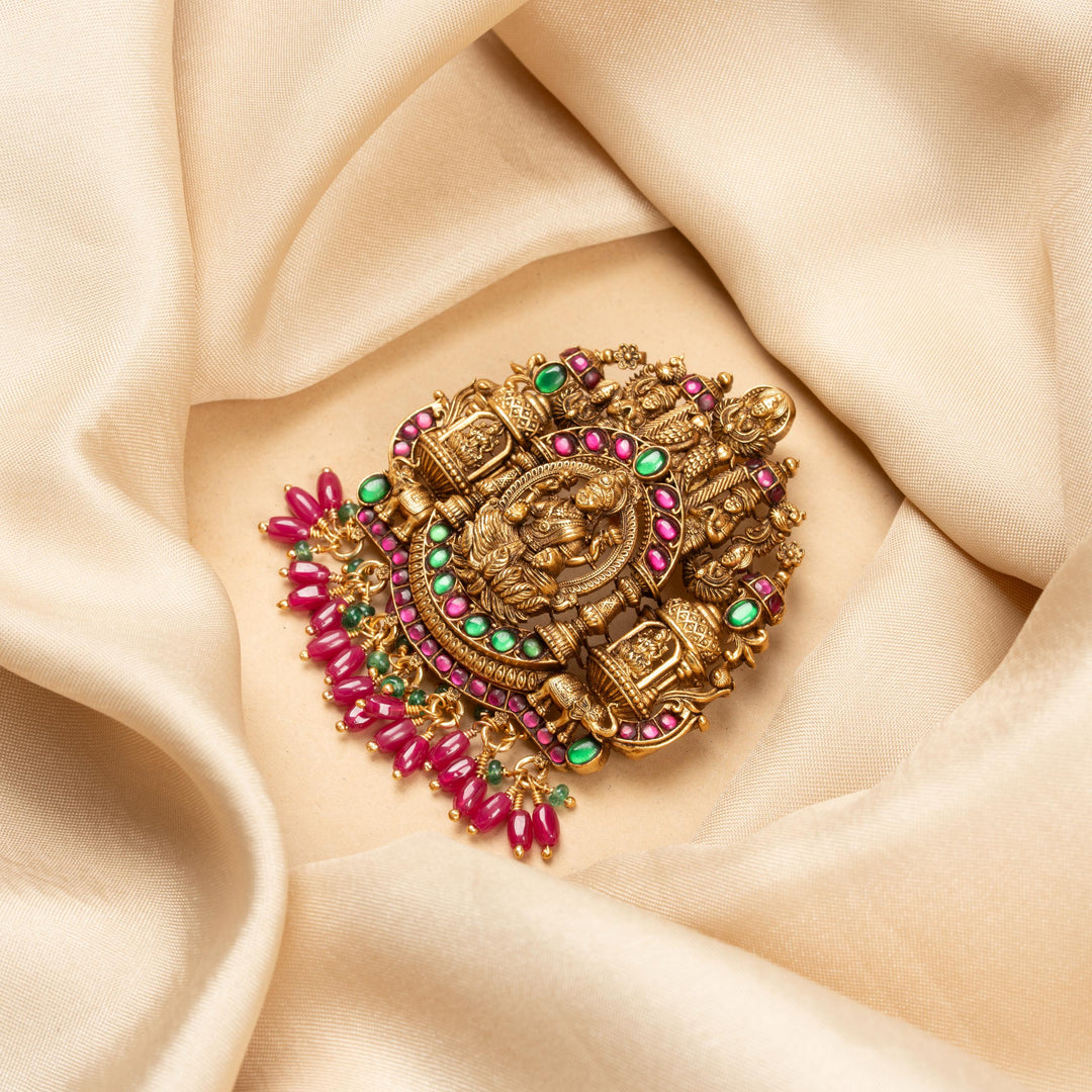 Pure 92.5 Silver, Gold Plated Gajabharana Lakshmi Pendant