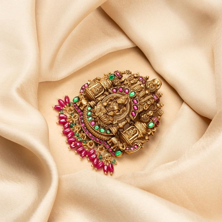 Pure 92.5 Silver, Gold Plated Gajabharana Lakshmi Pendant