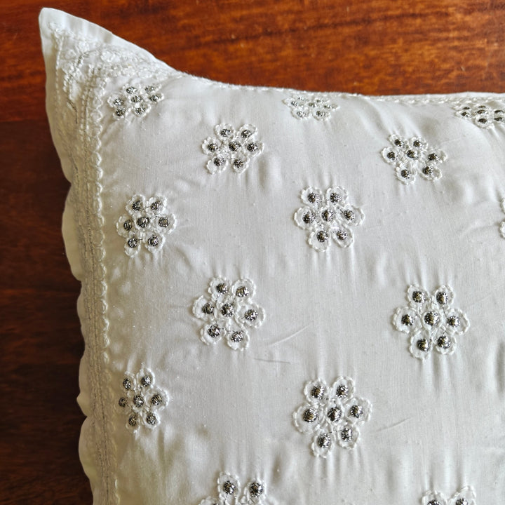 Kashaf White Chikankari Cushion Cover, 18" x 18", Pack of 1 | SHOBITAM