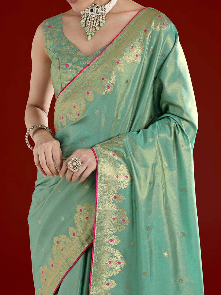 Light Blue Color Paisley Zari Woven Semi Banarasi Tissue Silk Saree  | SHOBITAM