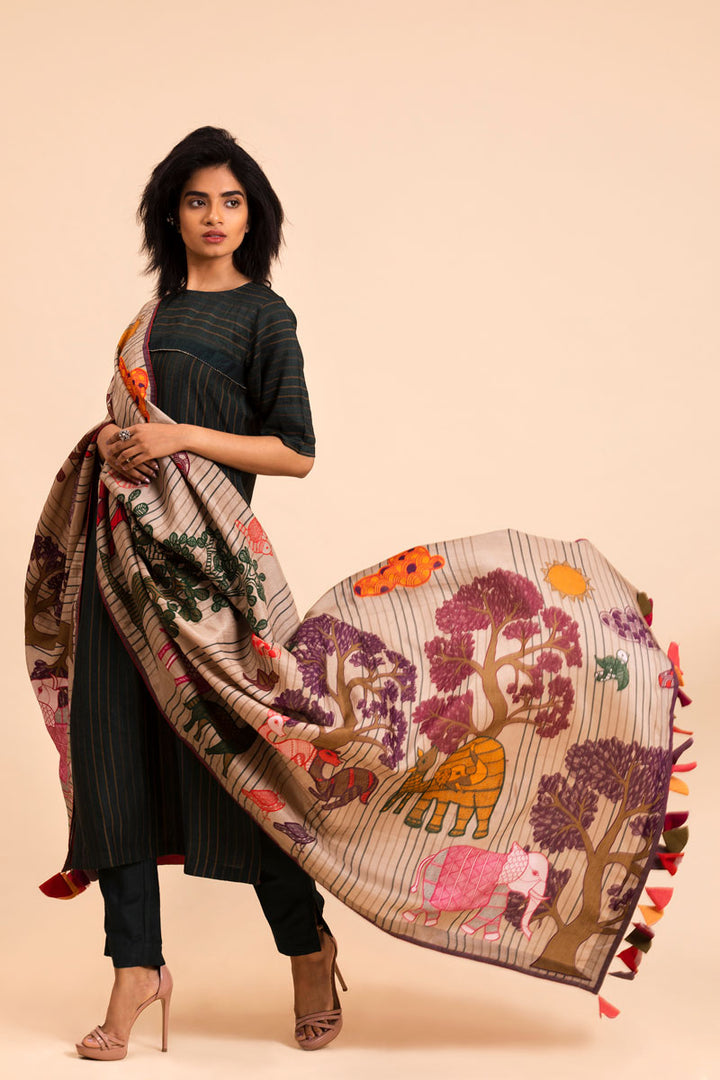 Bottle green set with dupatta (set of 3 ) | SHOBITAM