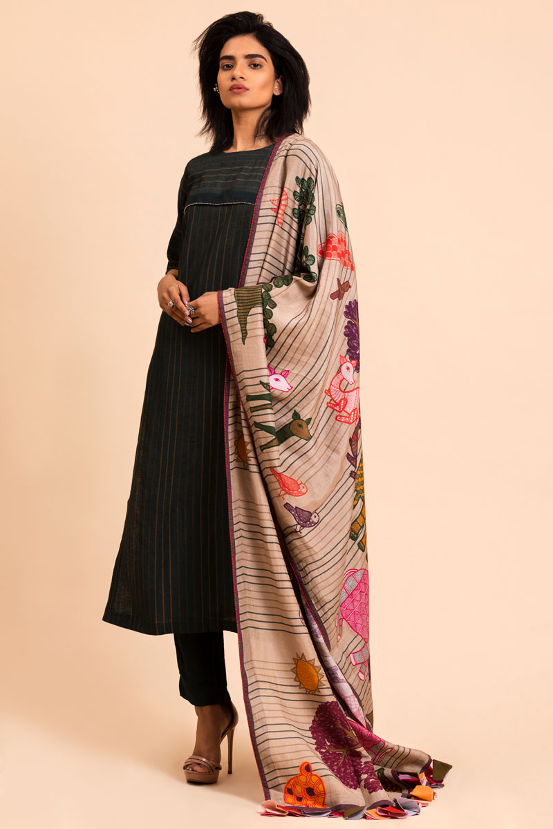 Bottle green set with dupatta (set of 3 ) | SHOBITAM