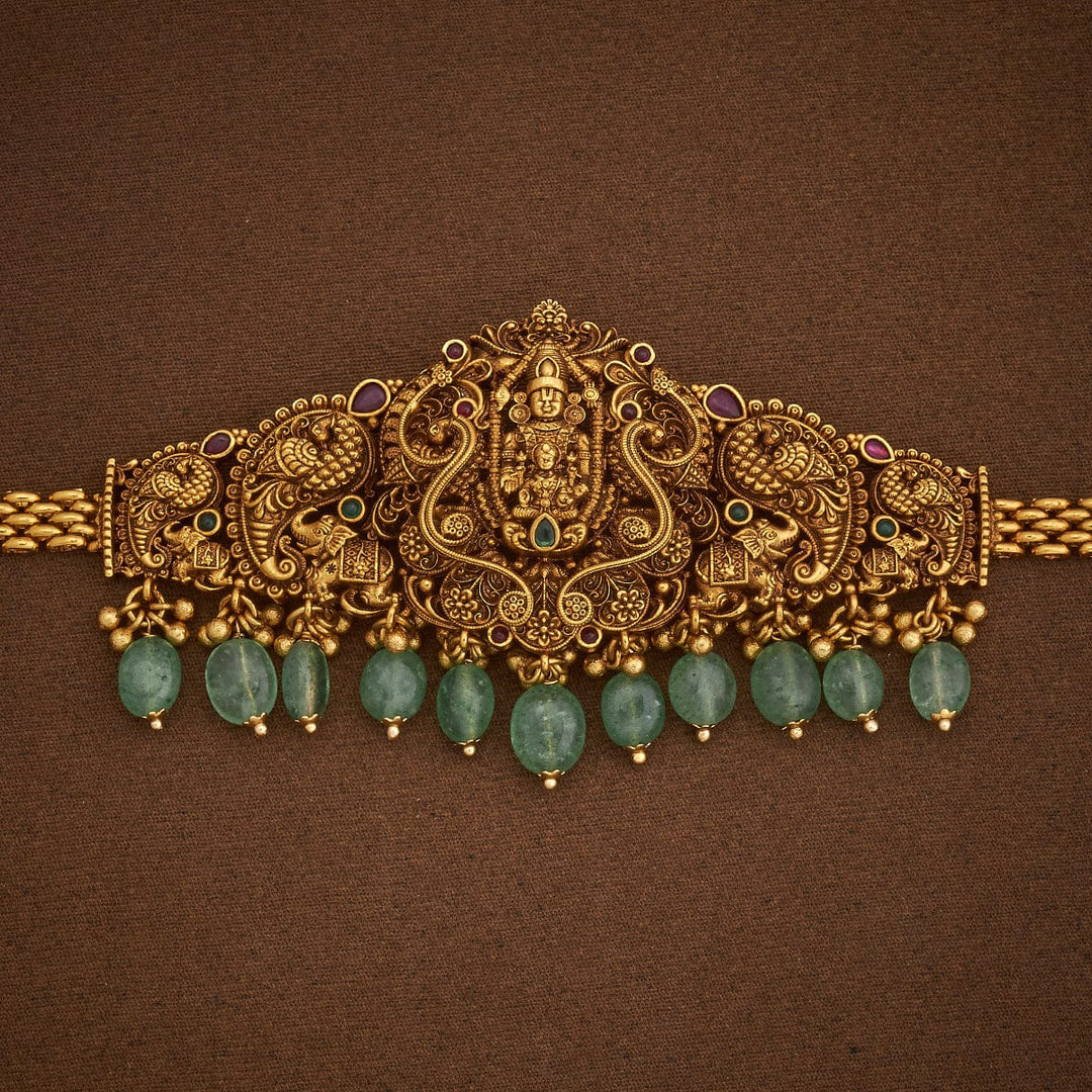 Balaji motif Bajuband with Dangling Beads And Adjustable Chain, Red Stone,  Single piece