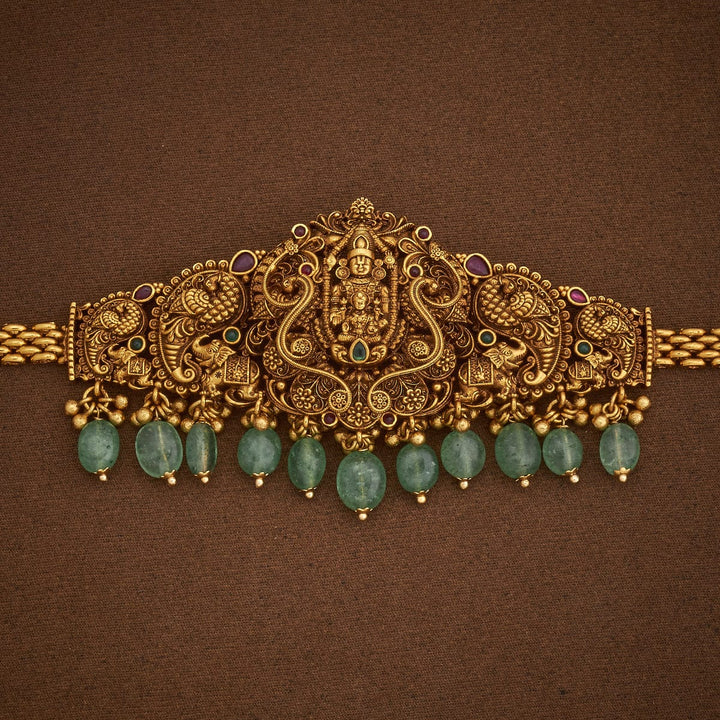 Balaji motif Bajuband with Dangling Beads And Adjustable Chain, Red Stone,  Single piece