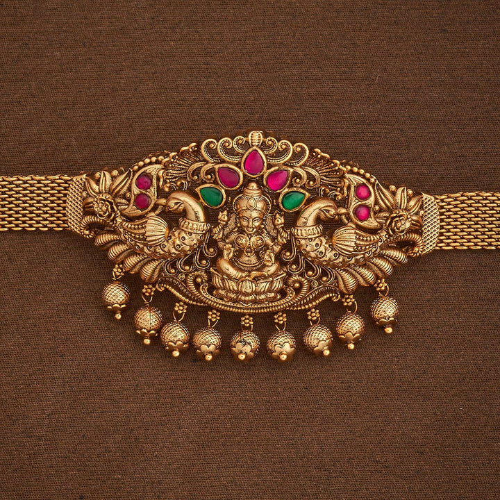 Lakshmi Motif  Bajuband with Dangling Beads And Adjustable Chain, Single piece