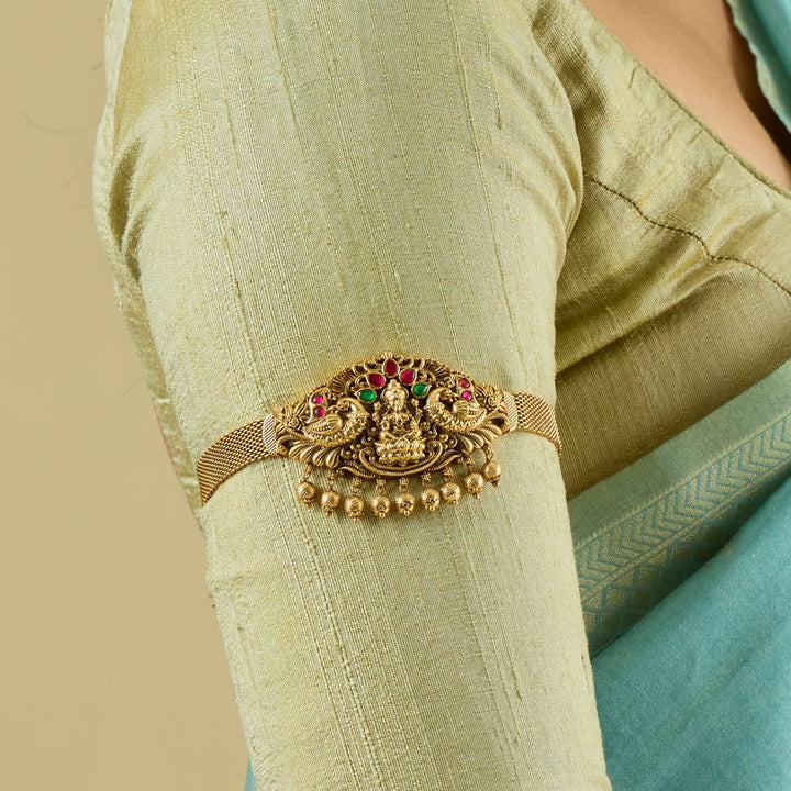 Lakshmi Motif  Bajuband with Dangling Beads And Adjustable Chain, Single piece