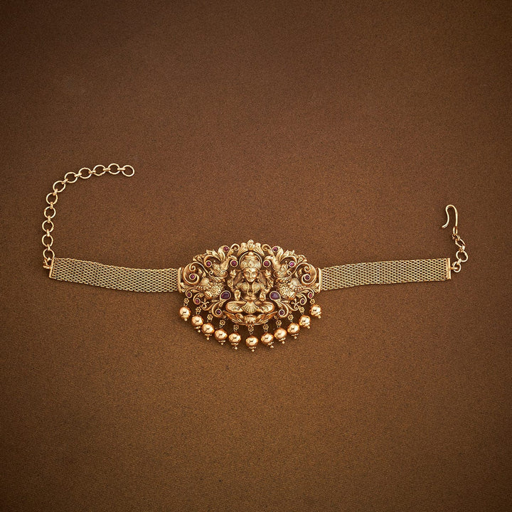 Temple Jewellery Lakshmi Bajuband with Dangling Beads And Adjustable Chain, Single piece