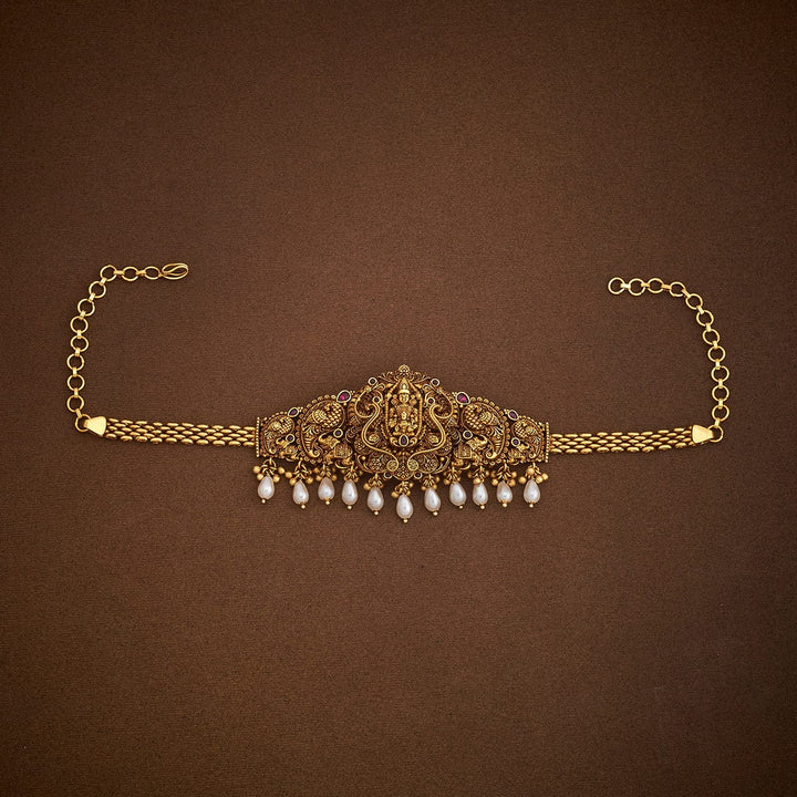 Balaji motif Bajuband with Dangling Beads And Adjustable Chain, Red Stone,  Single piece