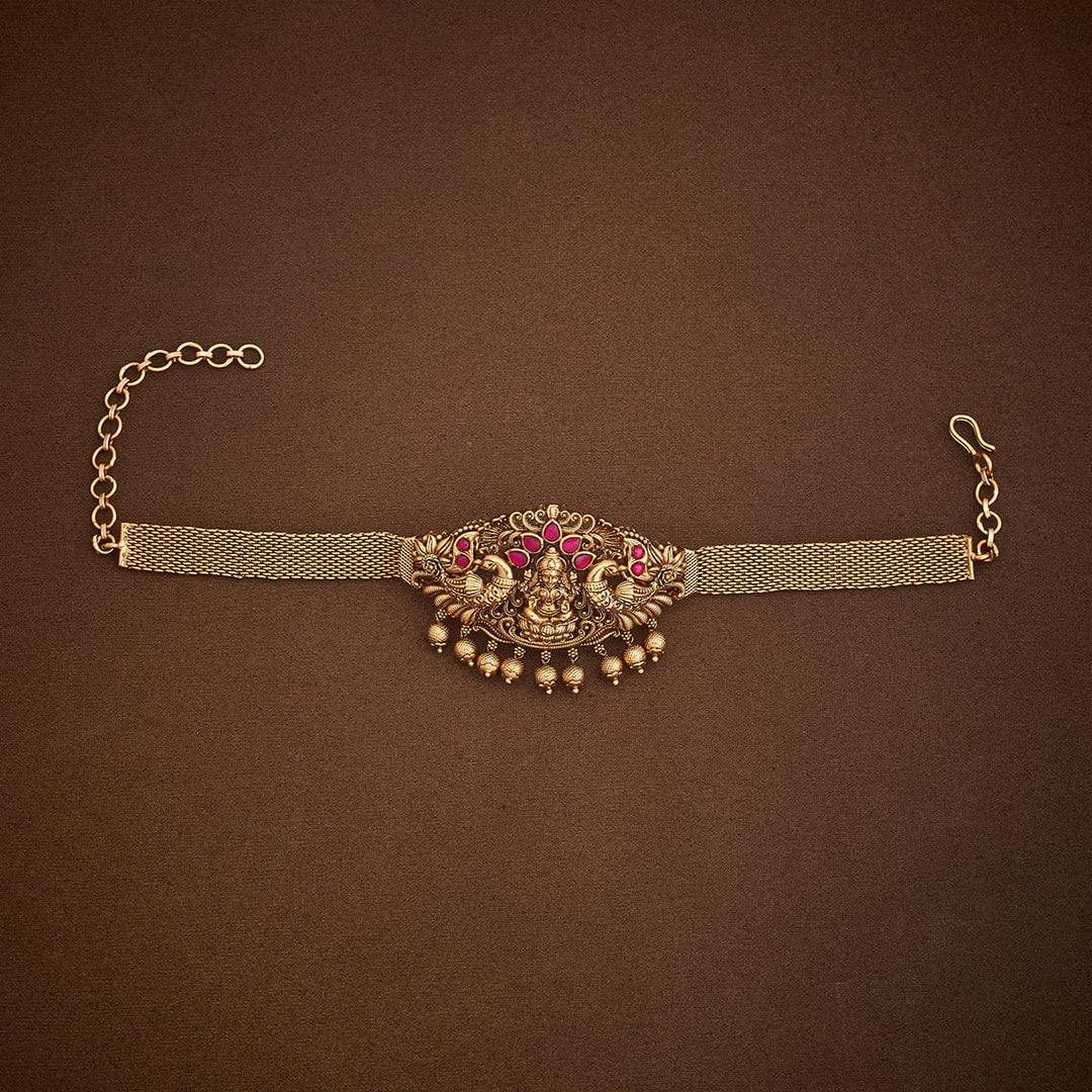 Lakshmi Motif  Bajuband with Dangling Beads And Adjustable Chain, Single piece