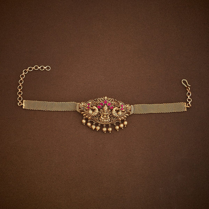 Lakshmi Motif  Bajuband with Dangling Beads And Adjustable Chain, Single piece