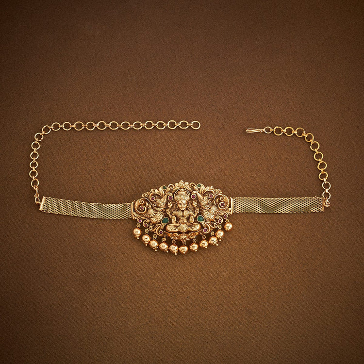 Temple Jewellery Lakshmi Bajuband with Dangling Beads And Adjustable Chain, Single piece