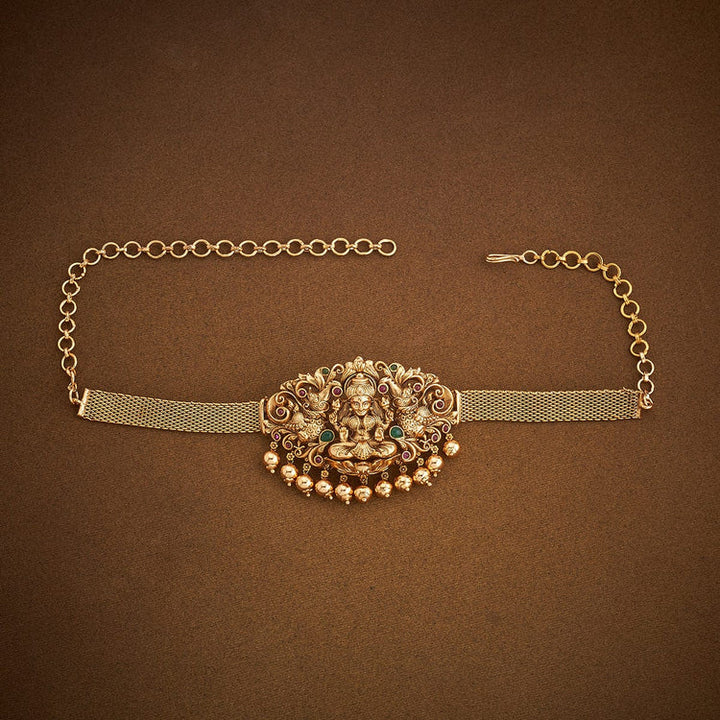 Temple Jewellery Lakshmi Bajuband with Dangling Beads And Adjustable Chain, Single piece