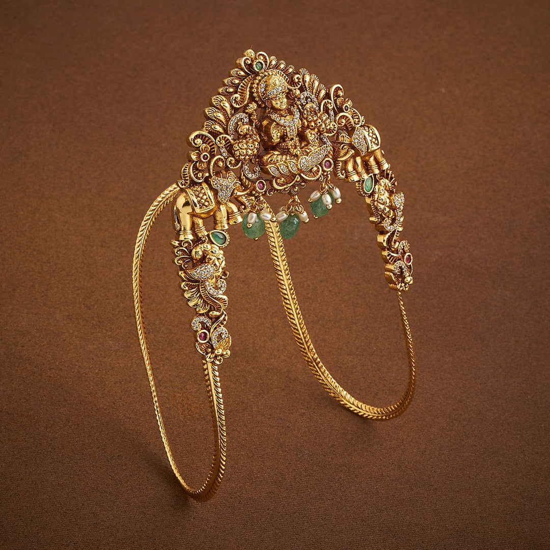 Lakshmi Motif Vanki Armlet with CZ And Dangling Pearls, Single piece