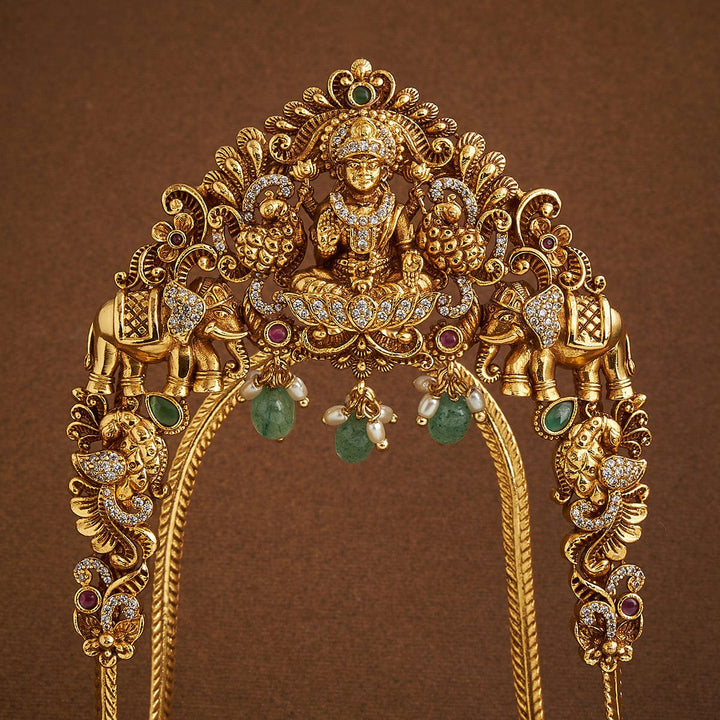 Lakshmi Motif Vanki Armlet with CZ And Dangling Pearls, Single piece