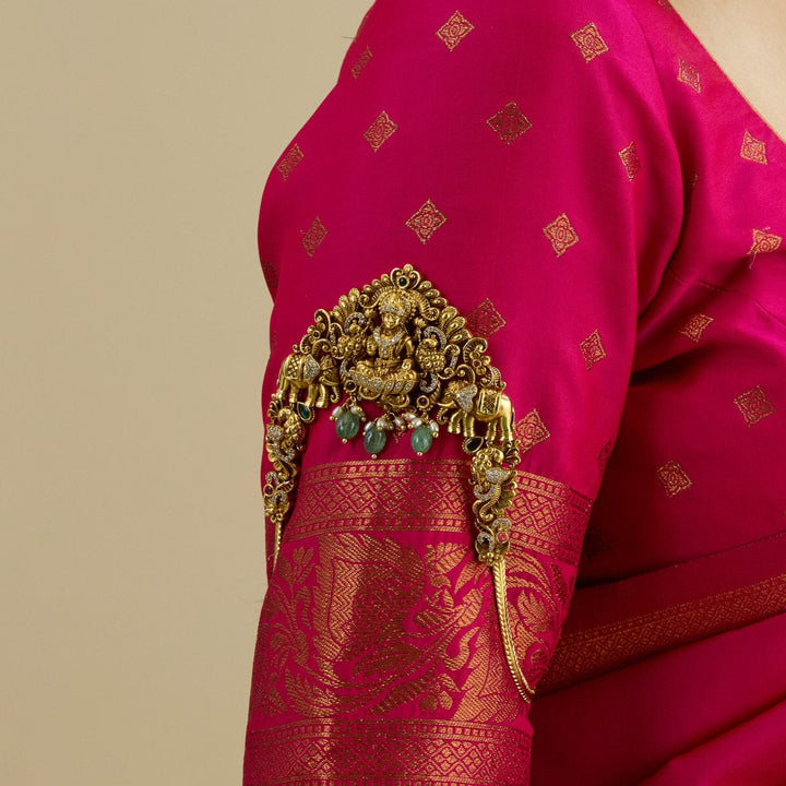 Lakshmi Motif Vanki Armlet with CZ And Dangling Pearls, Single piece