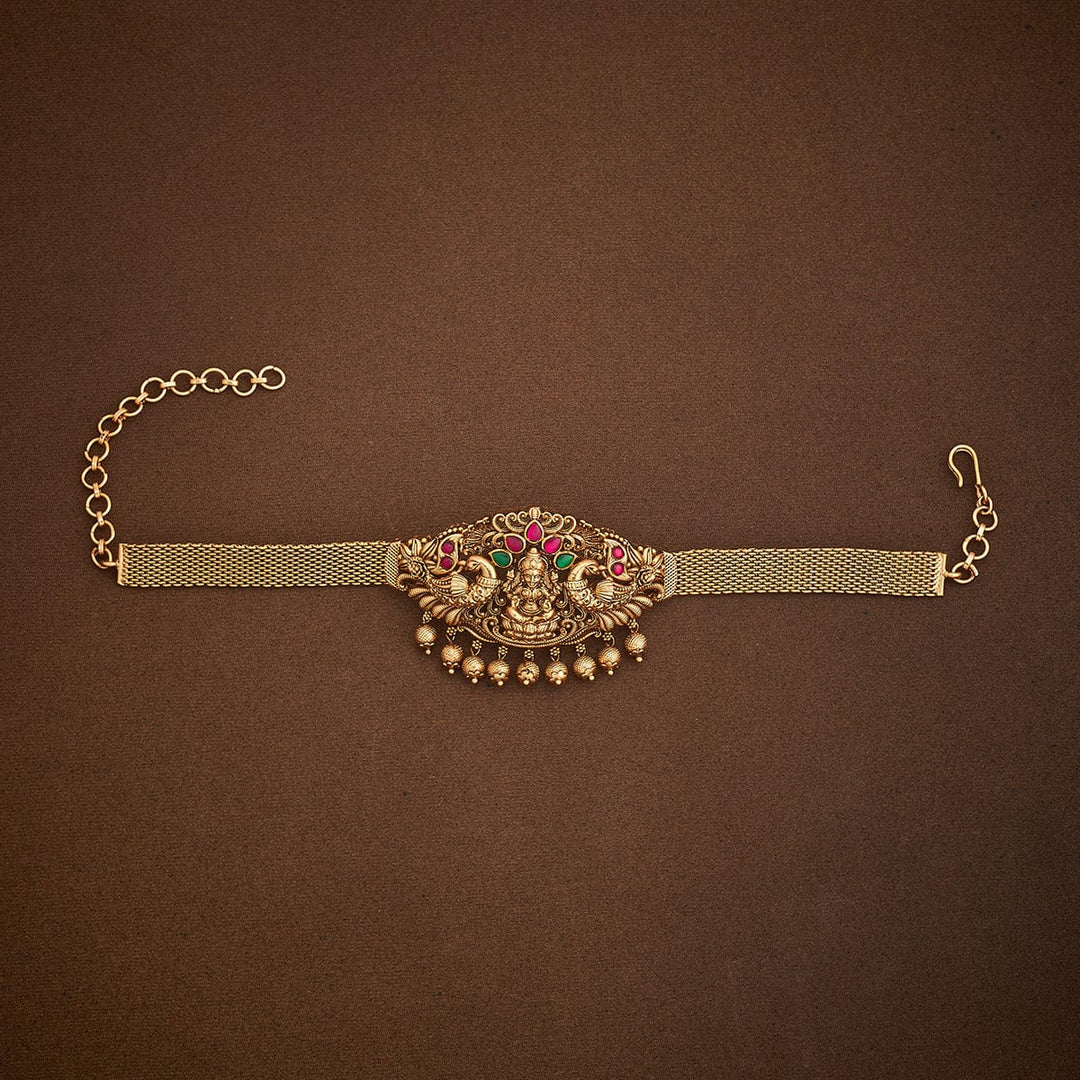 Lakshmi Motif  Bajuband with Dangling Beads And Adjustable Chain, Single piece