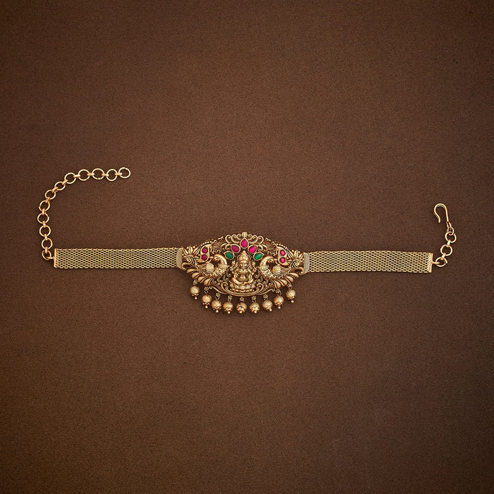 Lakshmi Motif  Bajuband with Dangling Beads And Adjustable Chain, Single piece
