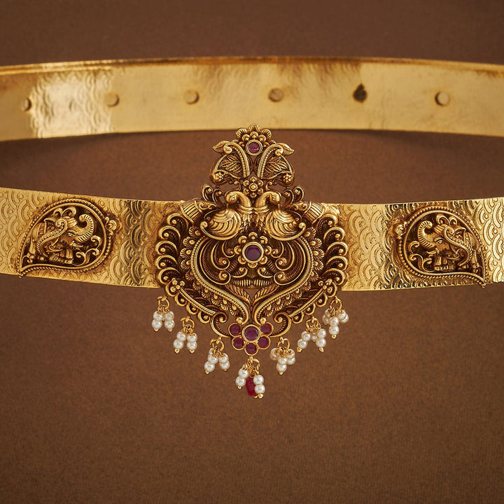 Gold Plated Twin Peacock Ethnic Antique Waist Belt | Shobitam Jewelry