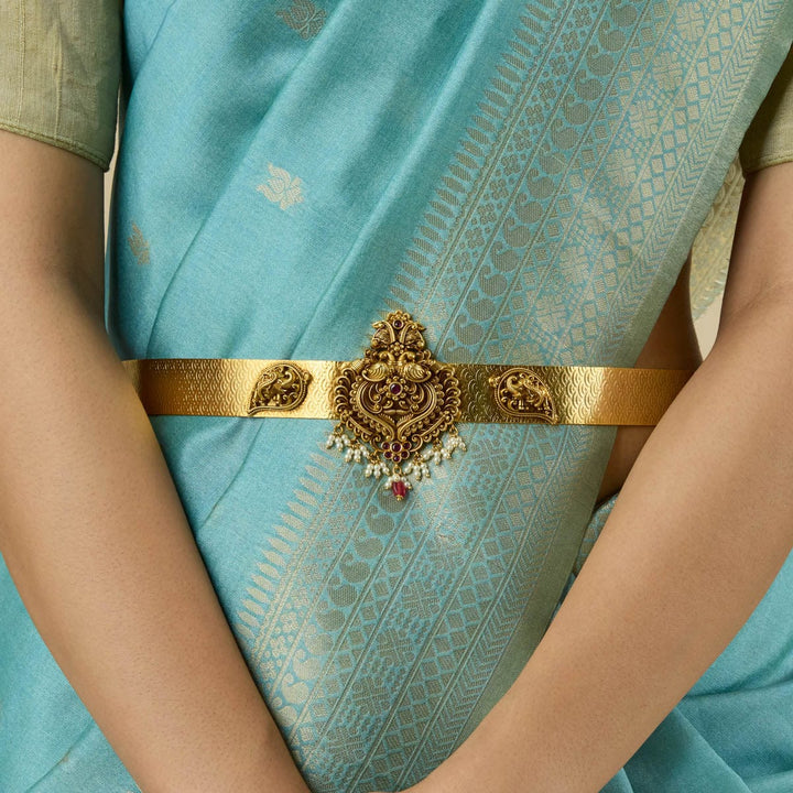 Gold Plated Twin Peacock Ethnic Antique Waist Belt | Shobitam Jewelry