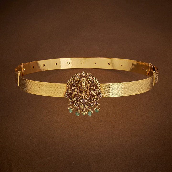Gold Plated Ethnic Antique Waist Belt with Balaji Motifs and Dangling Beads