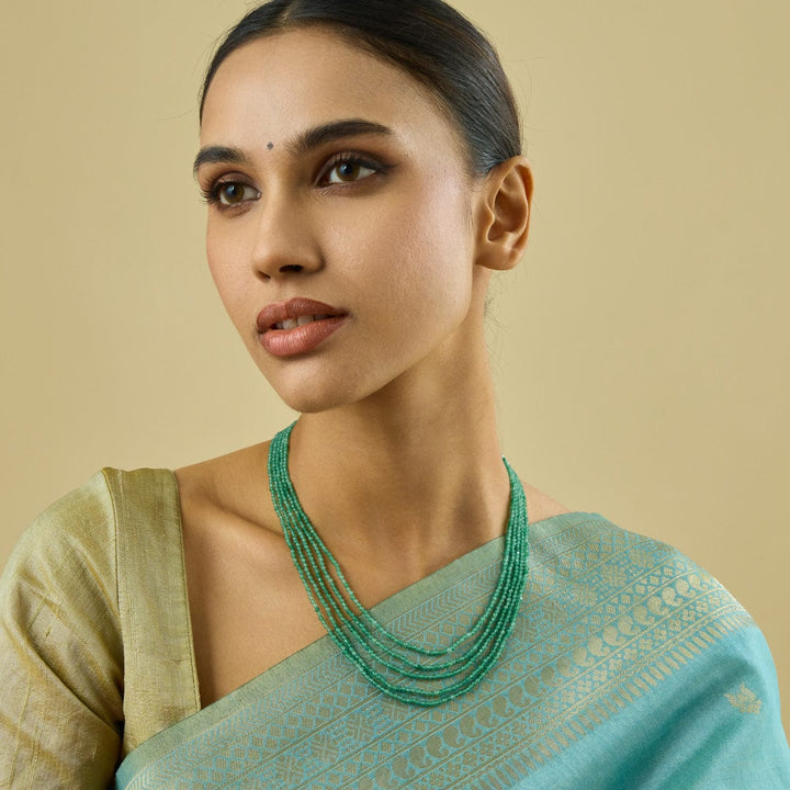 Elegant Five-Strand Green Beads Necklace