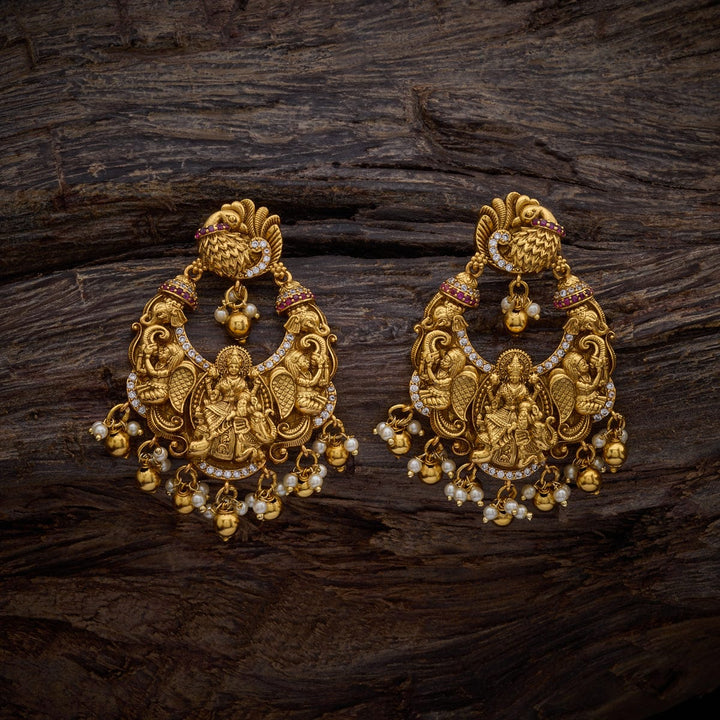 Lakshmi Motif Antique Earrings with Dangling beads