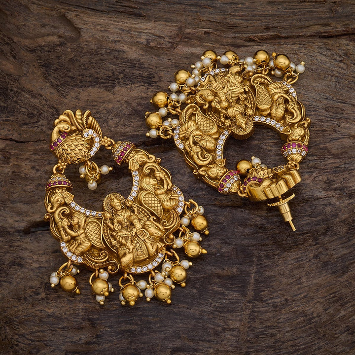 Lakshmi Motif Antique Earrings with Dangling beads