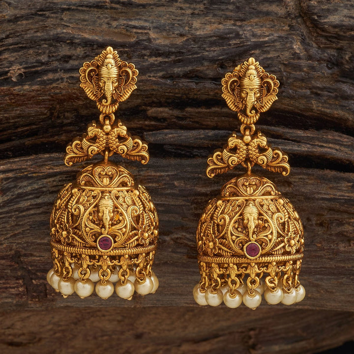 Lord Ganesh, Peacock motif Antique earrings  with Dangling beads