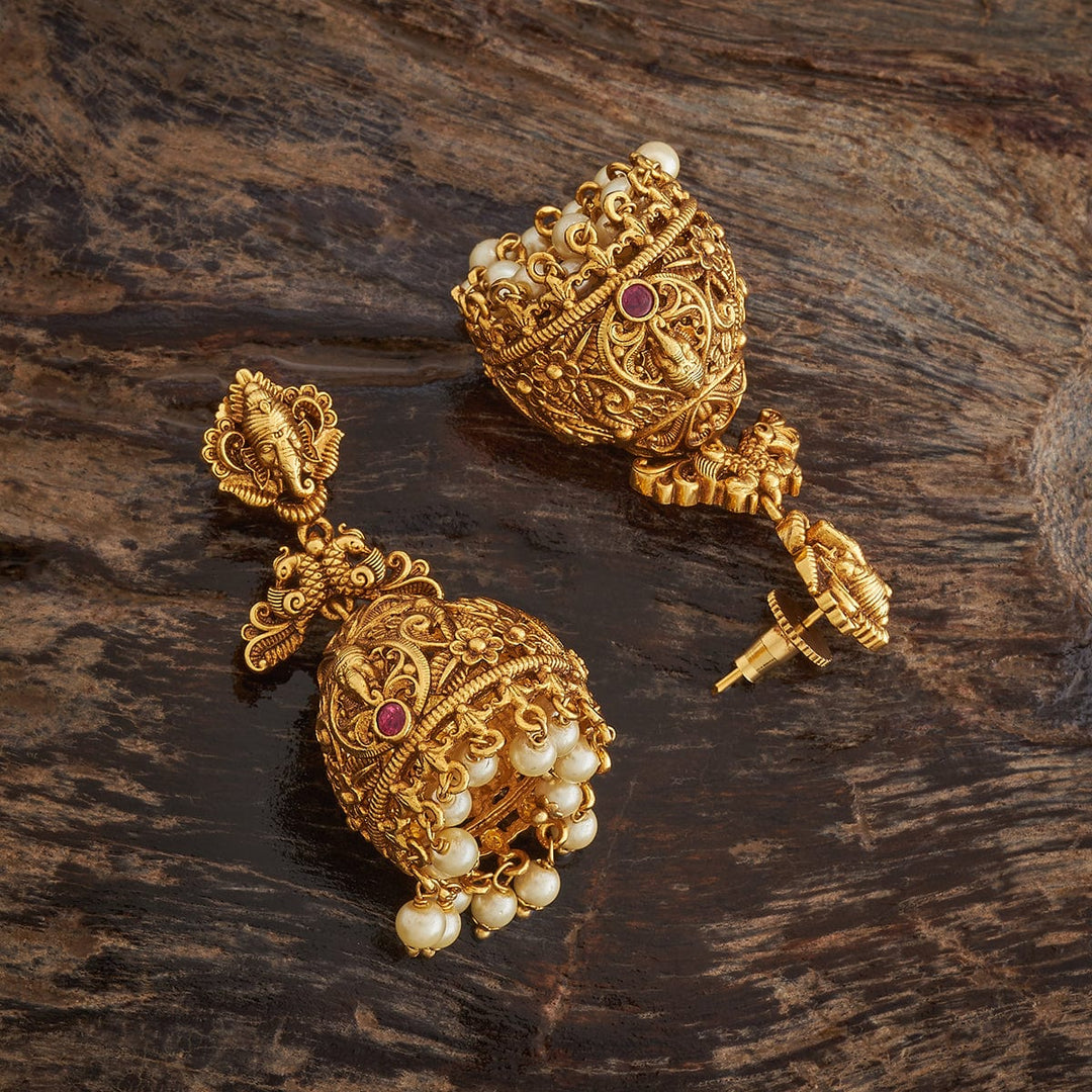 Lord Ganesh, Peacock motif Antique earrings  with Dangling beads