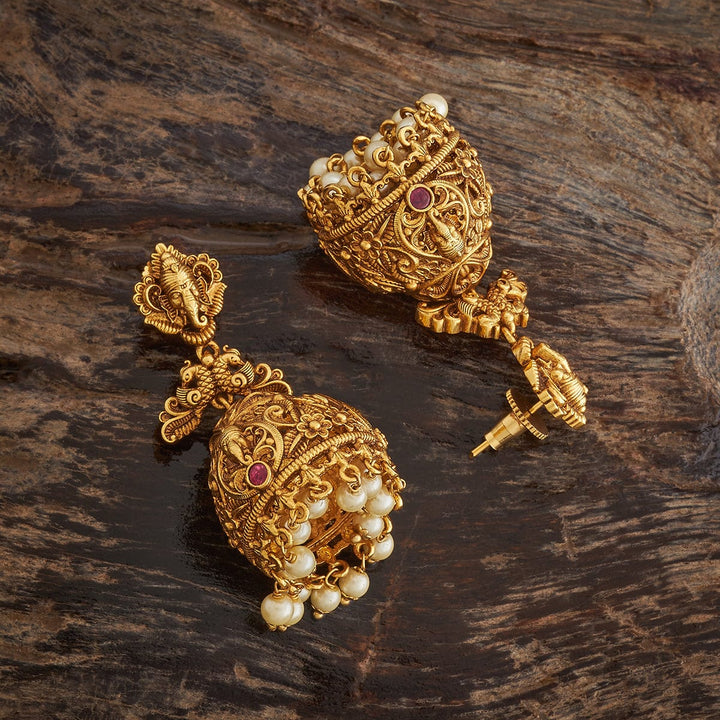 Lord Ganesh, Peacock motif Antique earrings  with Dangling beads