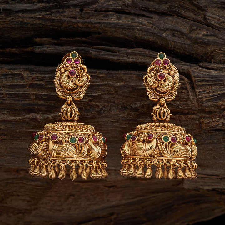Peacock Motif Antique jhumka Earrings with Dangling beads