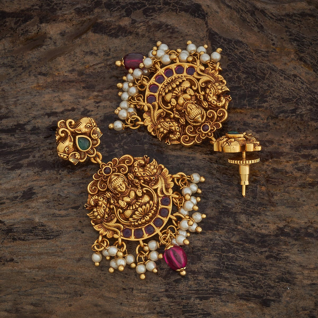 Peacock and Lakshmi Design Antique Earring with green and pink stones