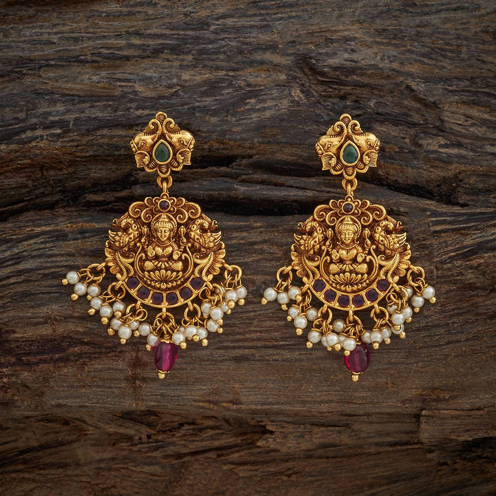 Peacock and Lakshmi Design Antique Earring with green and pink stones