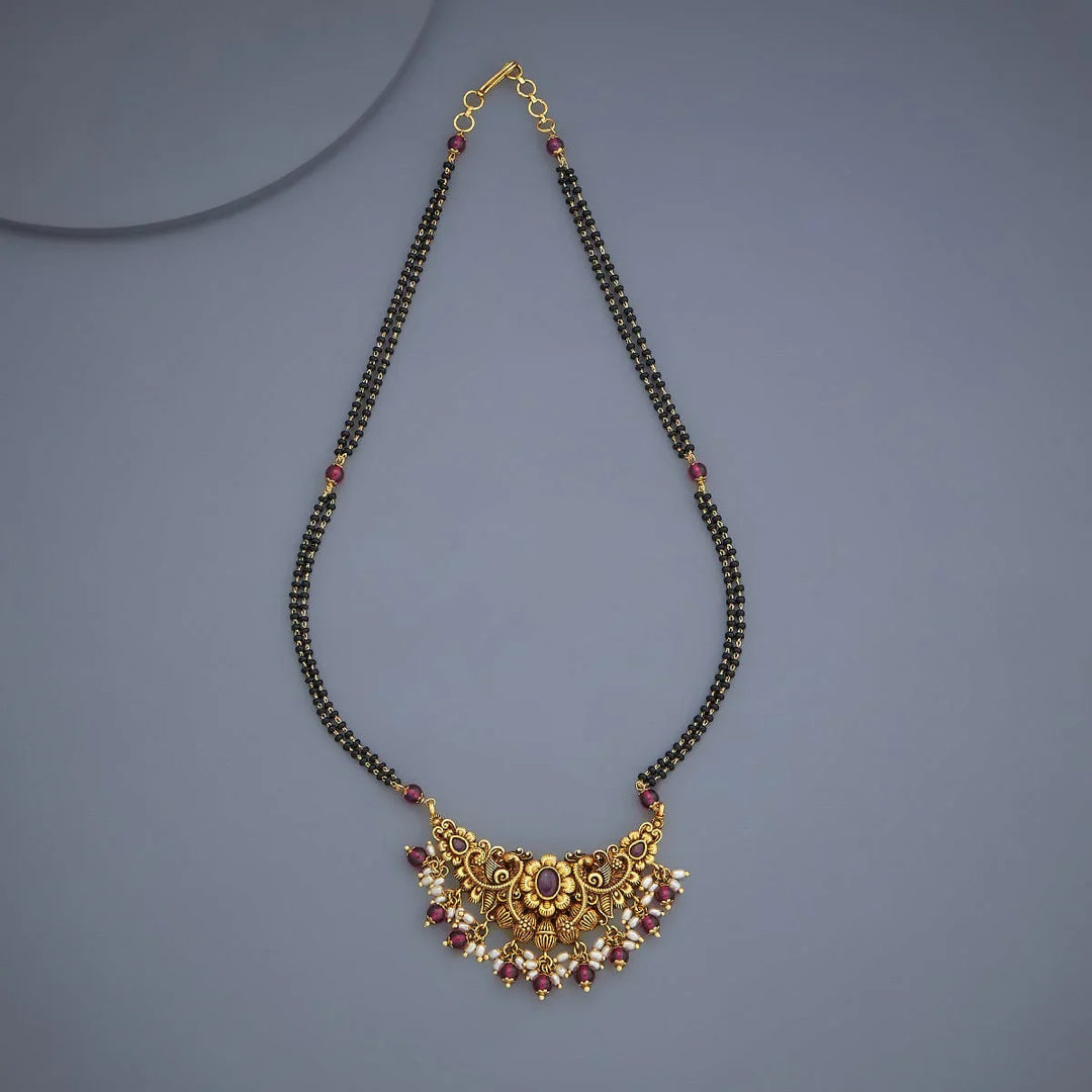 Elegant Gold-Plated Mangalsutra with Gemstone and Pearl Embellishments