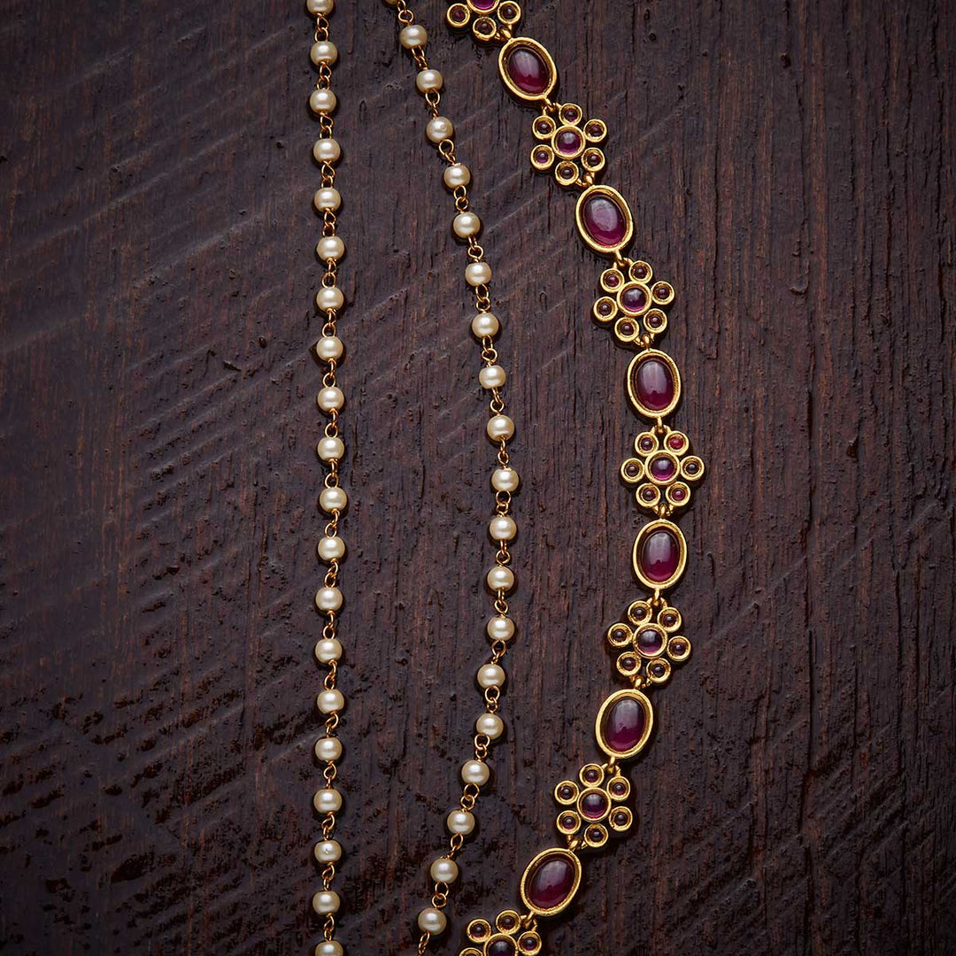 3 Strand Antique Gold-Plated Matil with Gemstone and Pearls