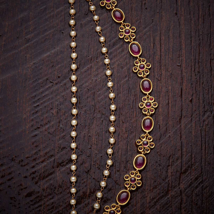 3 Strand Antique Gold-Plated Matil with Gemstone and Pearls