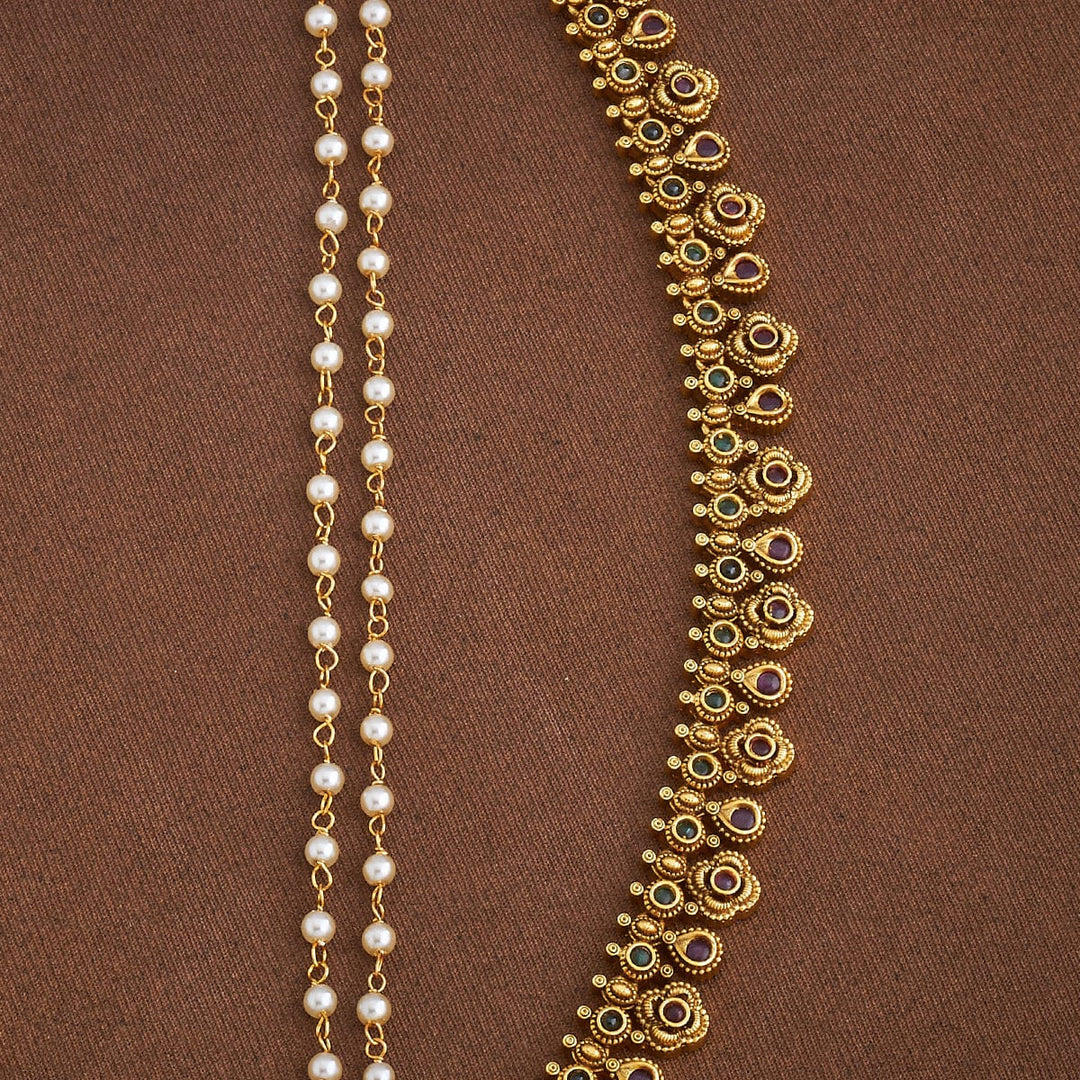 Gold-Plated Antique Matil with Pearls Strand and Gemstones