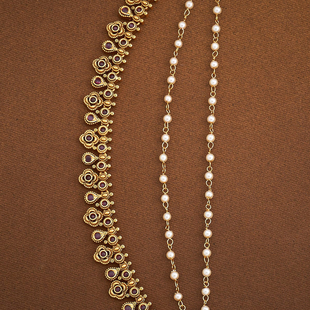 Gold-Plated Antique Matil with Pearls Strand and Gemstones