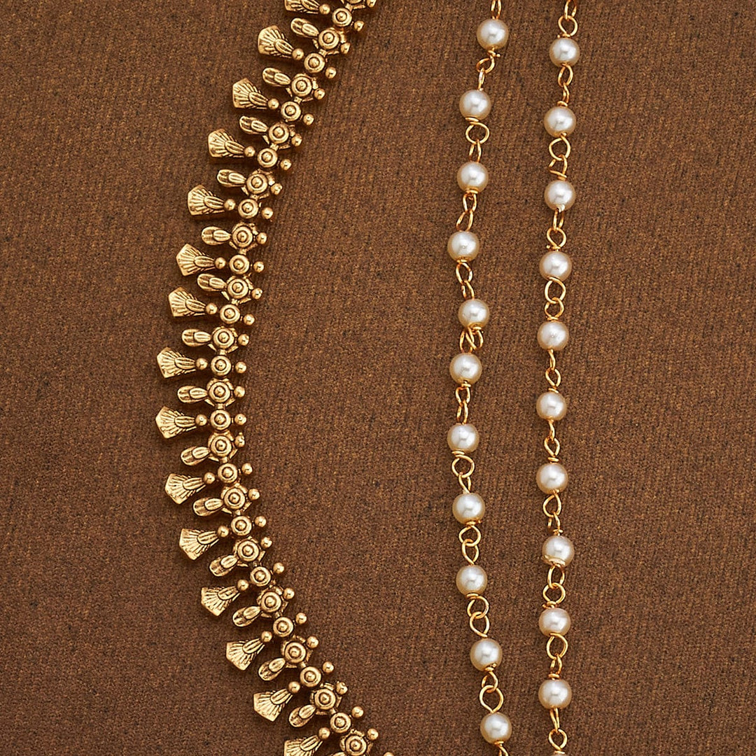 Ornate Gold-Plated Matil with Pearl Strands