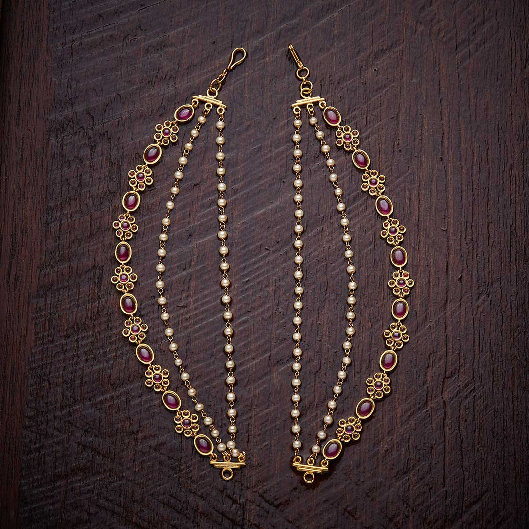 3 Strand Antique Gold-Plated Matil with Gemstone and Pearls