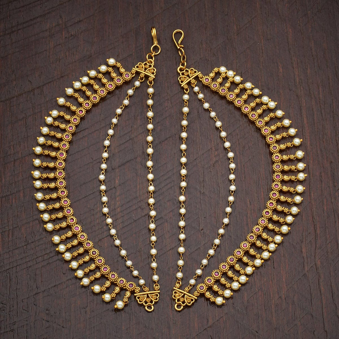 Traditional 3 Strand Antique Gold-Plated Matil with Pearls and Gemstones