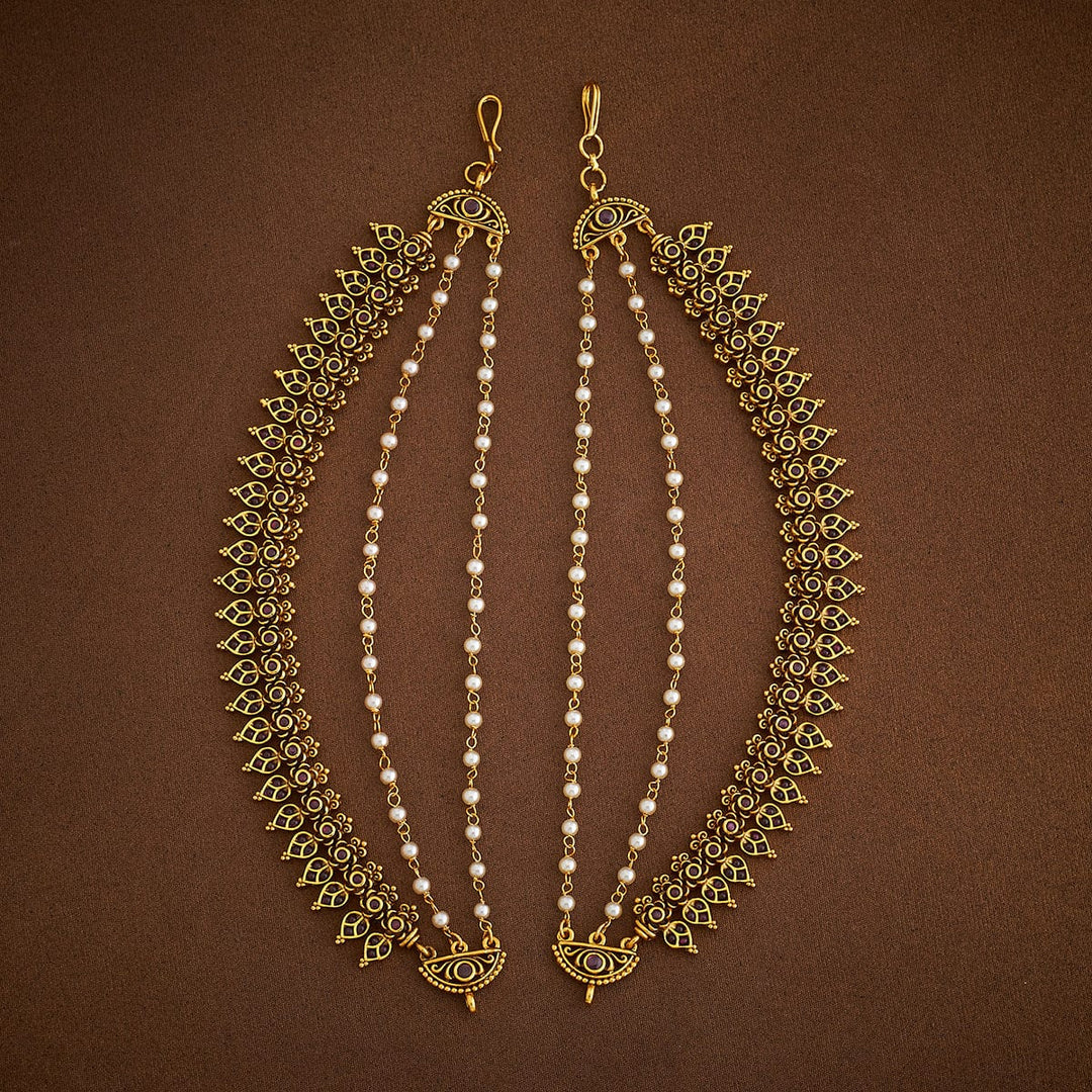 Antique Gold-Plated Floral Design with Stone-Studded and Pearls Layered Matil