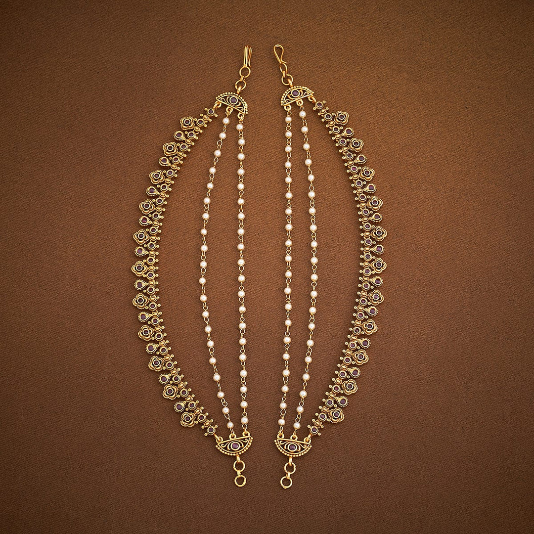 Gold-Plated Antique Matil with Pearls Strand and Gemstones