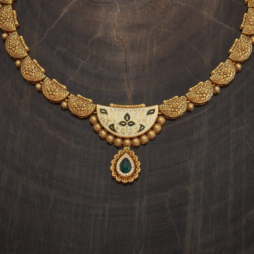 Ethnic Gold-Plated Half Moon Necklace With Matching Diya Earrings