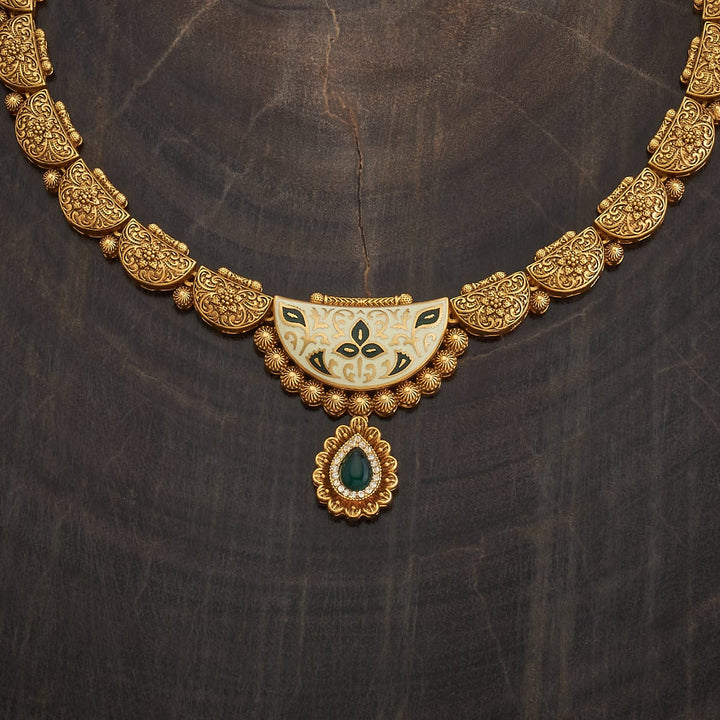 Ethnic Gold-Plated Half Moon Necklace With Matching Diya Earrings