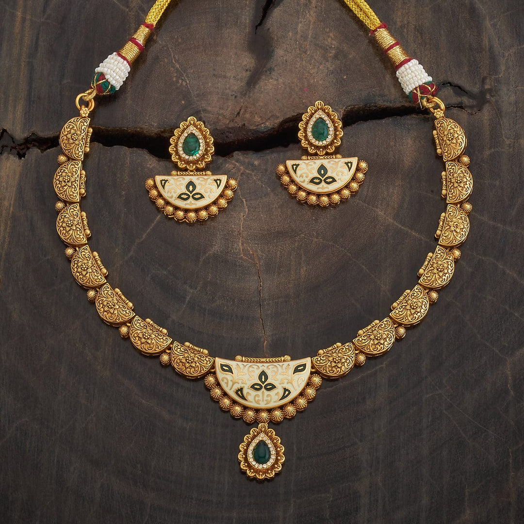 Ethnic Gold-Plated Half Moon Necklace With Matching Diya Earrings