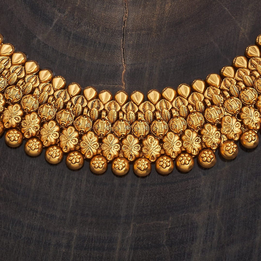 Intricate Gold-Plated Ethnic Necklace Set With Matching Jhumka
